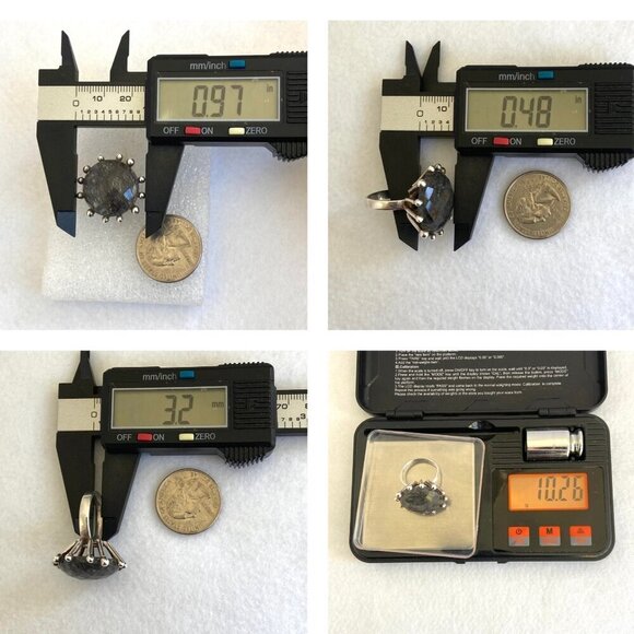 Sterling Silver 925 Large Round Faceted Tourmalated Quartz Cocktail Ring Sz 6.75 - Picture 10 of 16